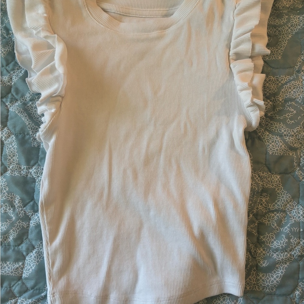 SO White Ruffled Short Sleeve Tee